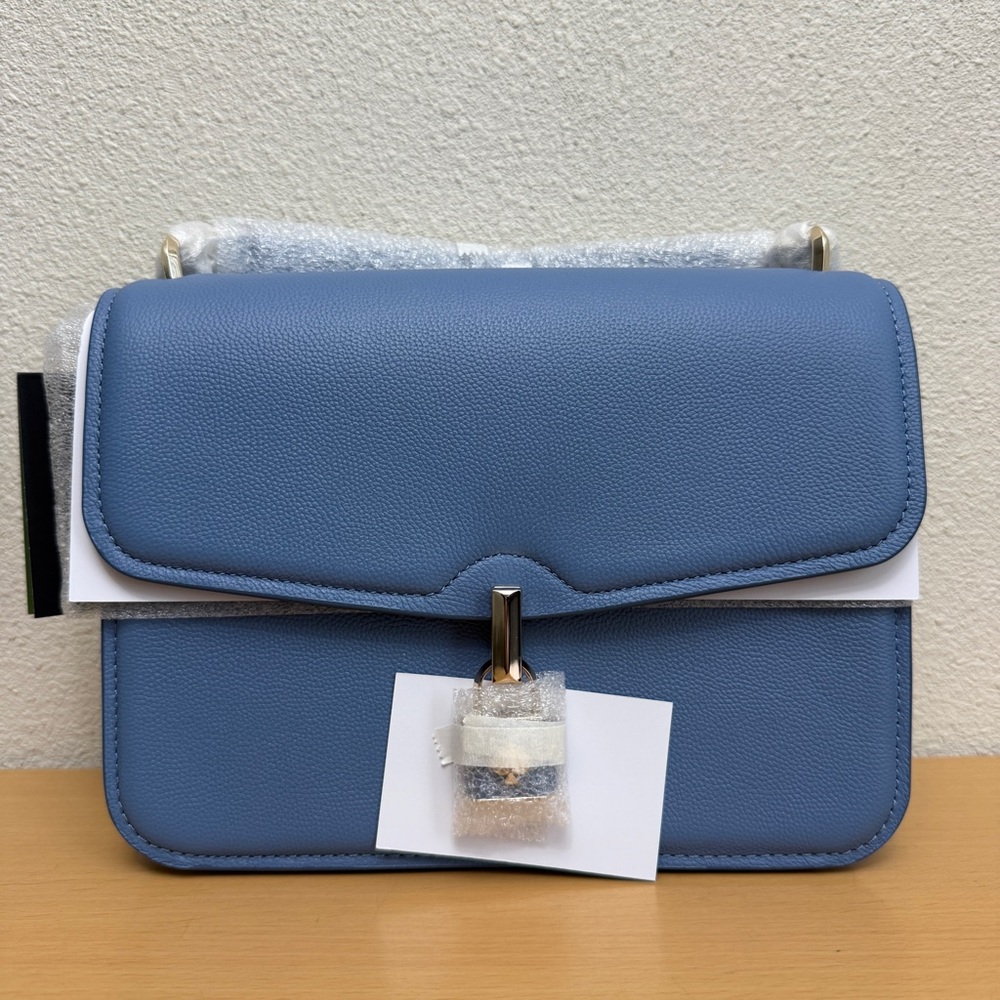 Kate Spade Locket Large Flap Shoulder Bag Blue Leather Purse KE898 NWT $378 MSRP